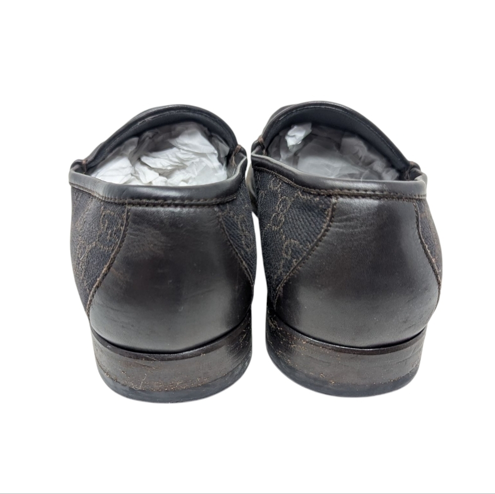 Gucci Black/Brown GG Monogram Web Denim & Leather Vintage Loafer Size 9.5 - Picture 11 of 15